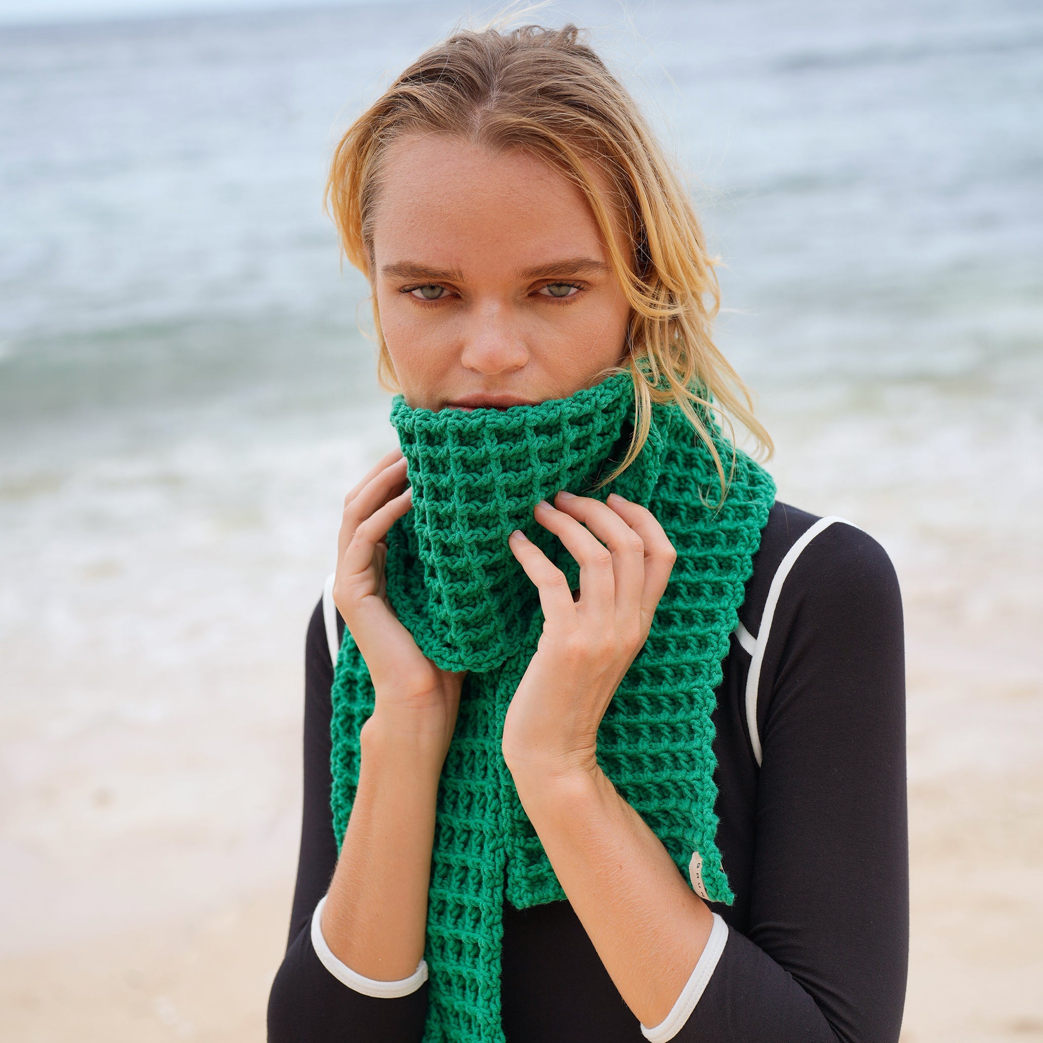 Waffle Crochet Scarf in Green by BrunnaCo
