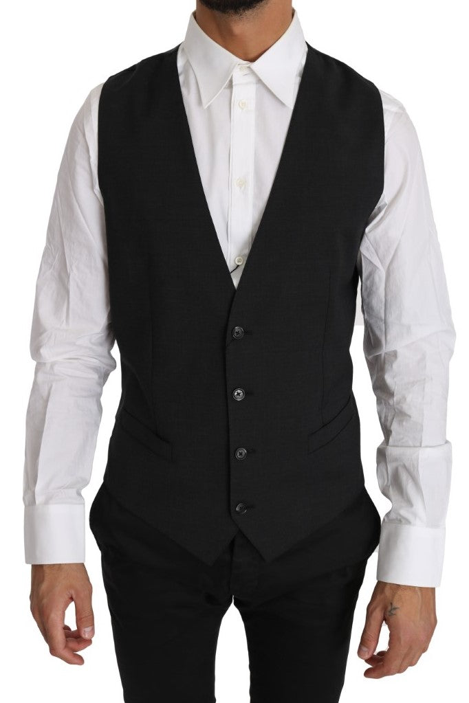 Elegant Slim Fit Gray Wool Vest