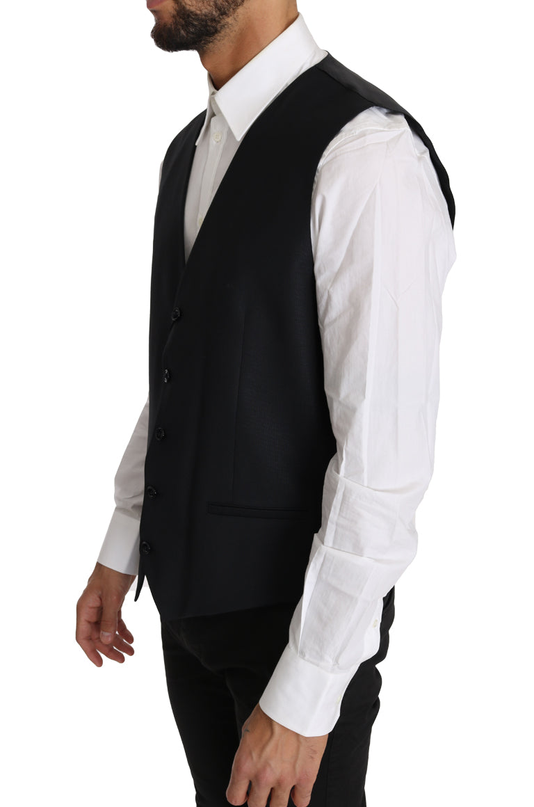 Elegant Gray Slim-Fit Wool-Silk Vest