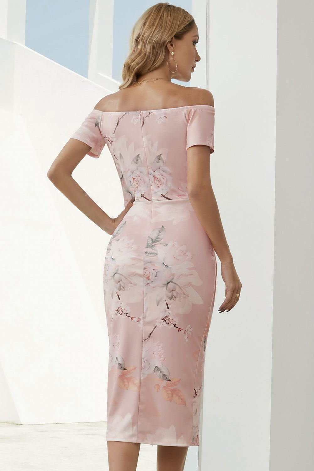Buy Printed Off-Shoulder Split Dress by SYNZ