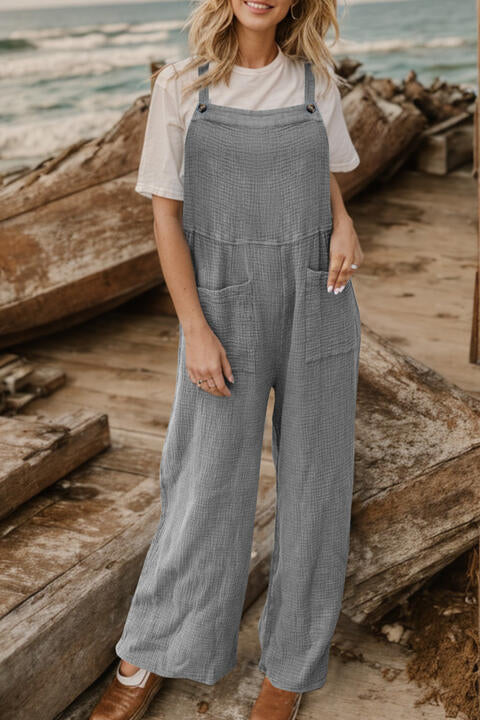 Buy Full Size Wide Leg Front Pocket Jumpsuit by Faz