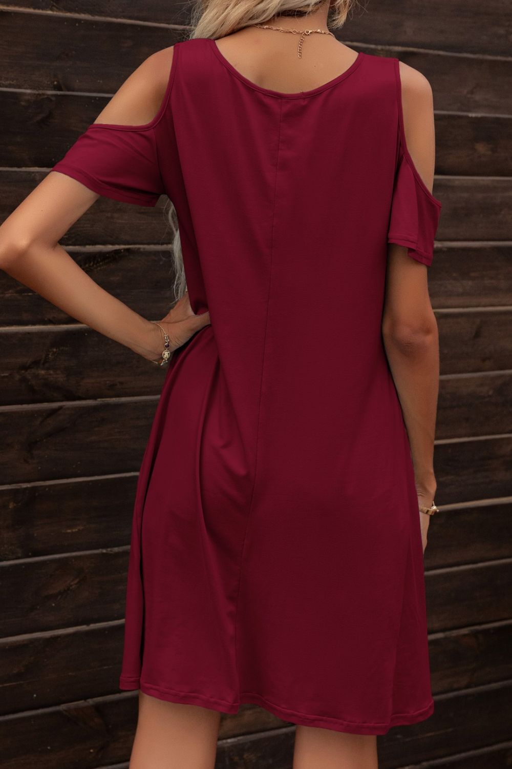 Buy Floral Round Neck Cold-Shoulder Dress by Putica