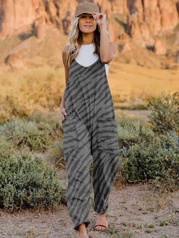 Buy Full Size Printed V-Neck Sleeveless Jumpsuit by Double Take
