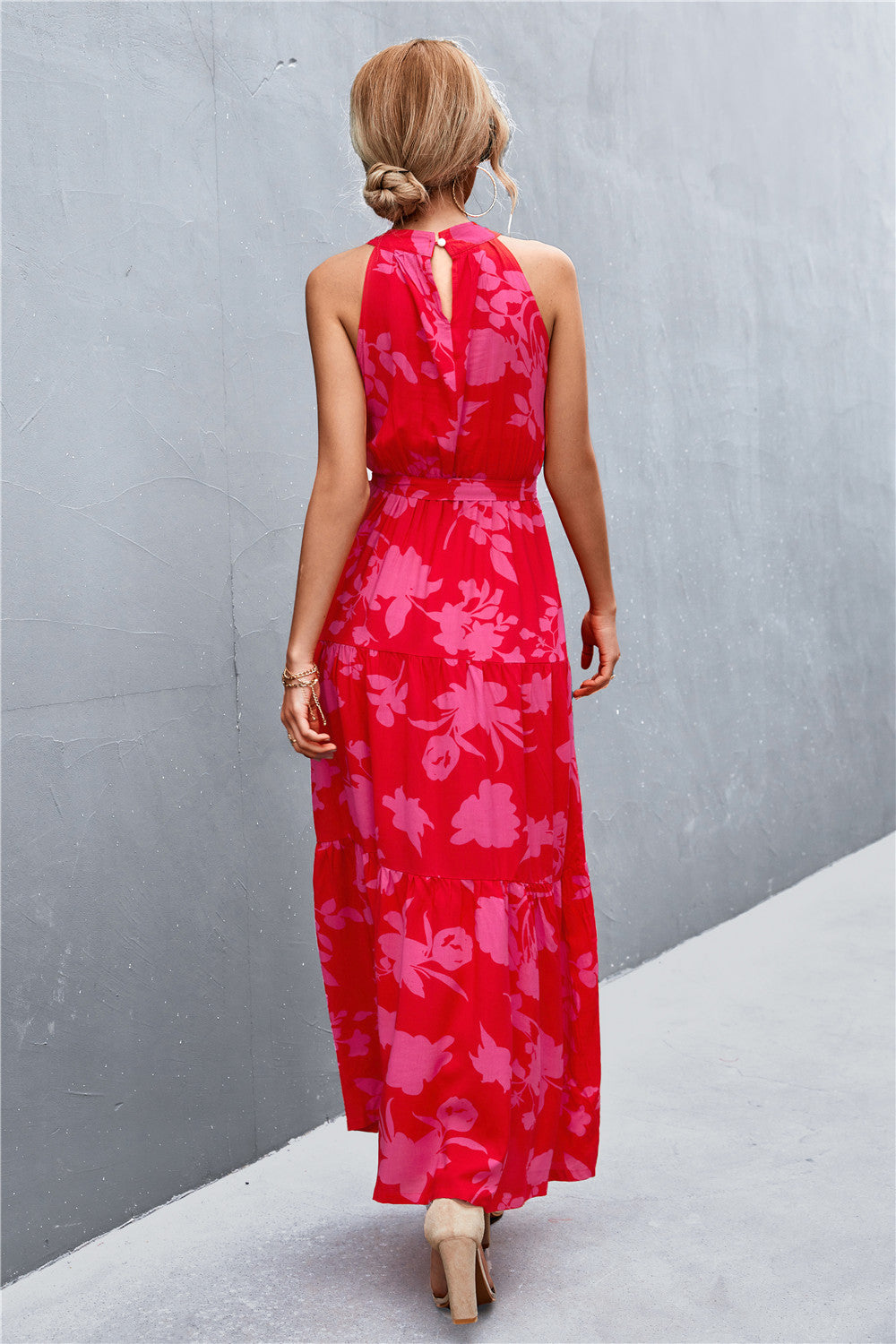 Buy Printed Sleeveless Tie Waist Maxi Dress by YO