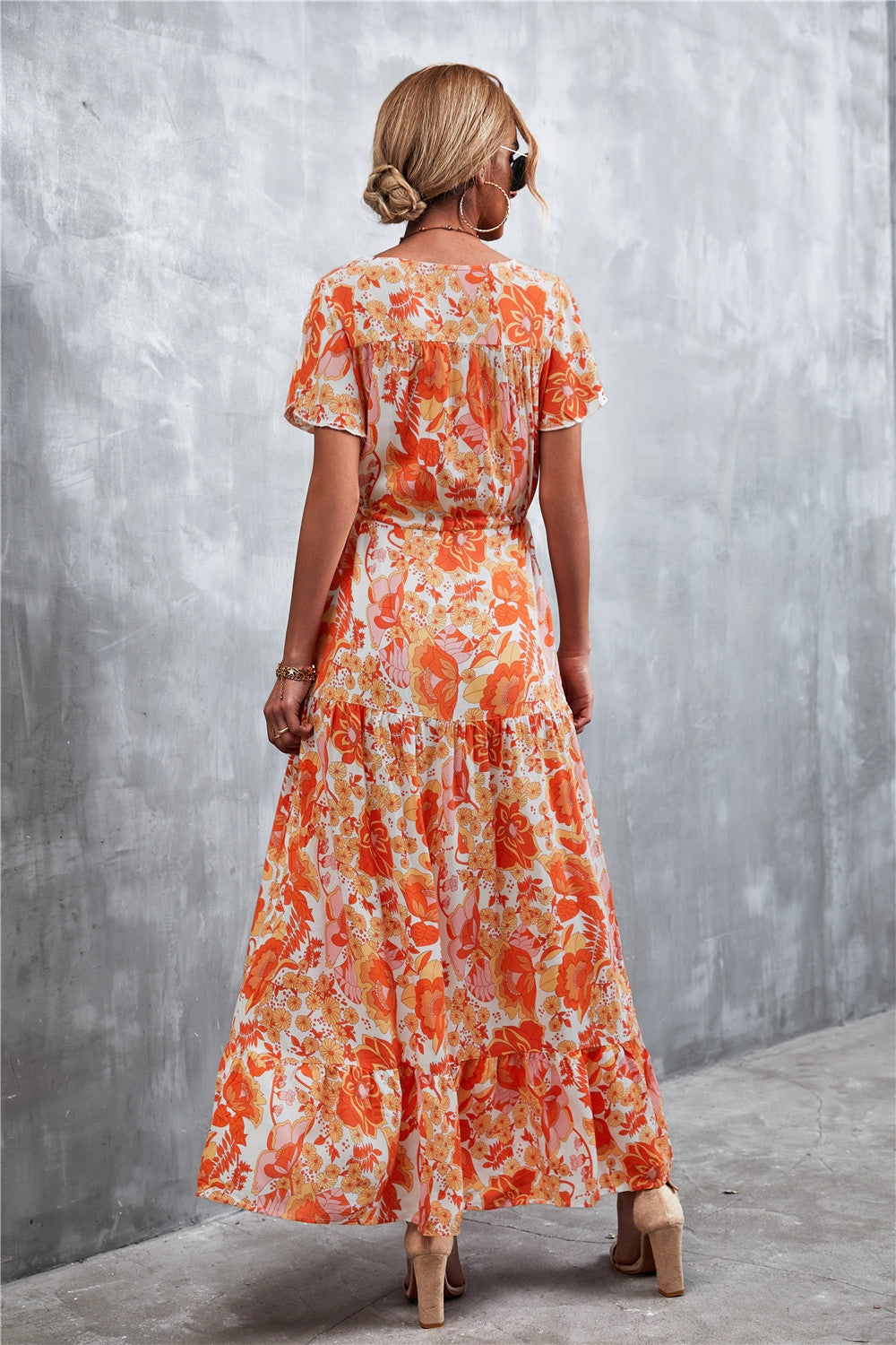 Buy Floral Buttoned Drawstring Waist Tiered Dress by Faz