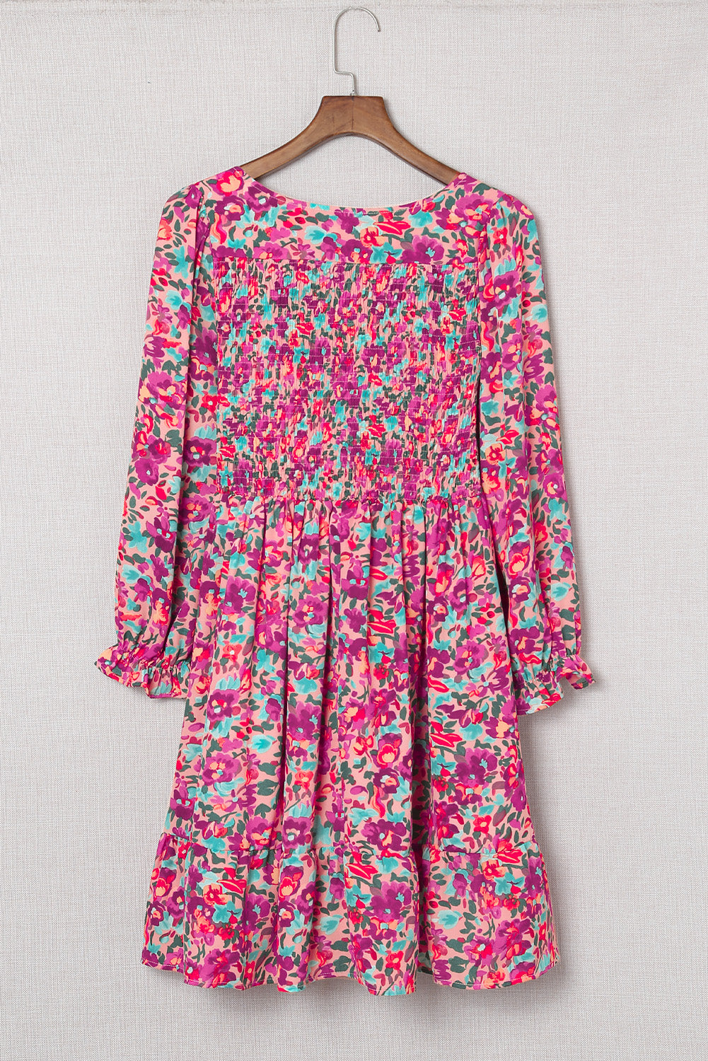 Buy Floral Smocked V-Neck Flounce Sleeve Dress by Faz