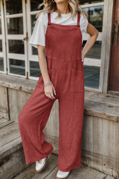 Buy Full Size Wide Leg Front Pocket Jumpsuit by Faz