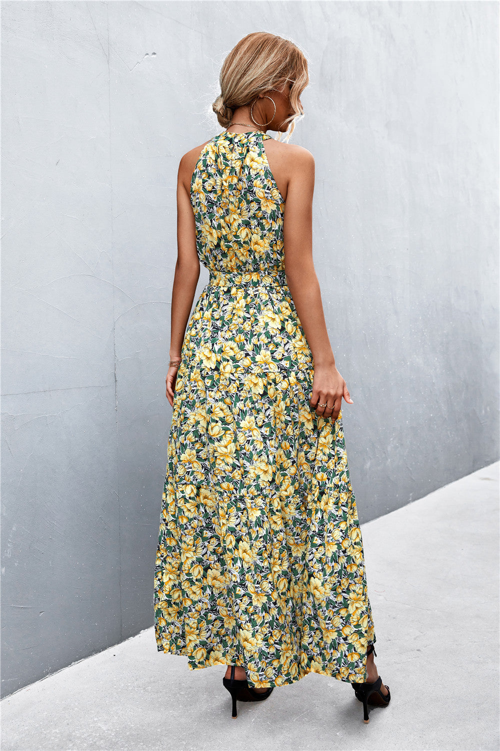 Buy Printed Sleeveless Tie Waist Maxi Dress by YO