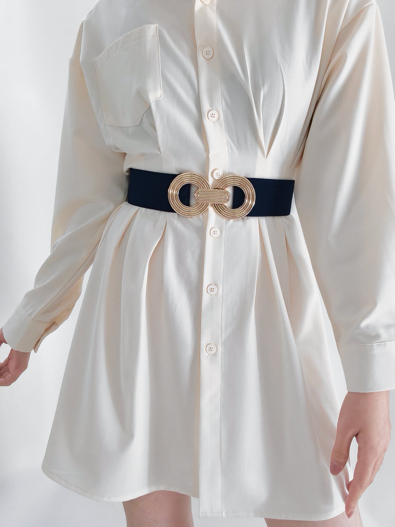 Buy Geometric Buckle Elastic Wide Belt by Faz