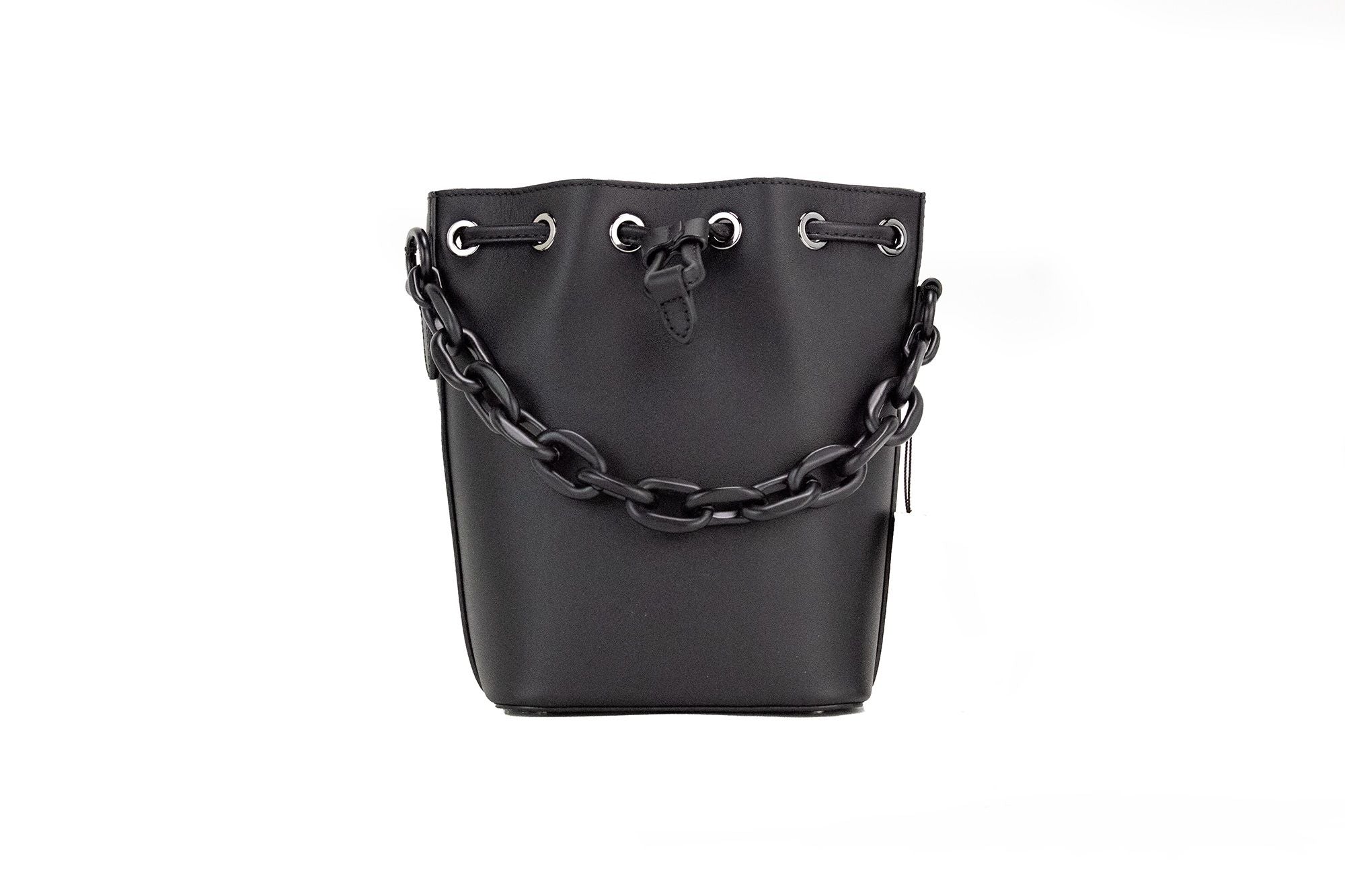 Mini Black Purple Smooth Leather Chain Shoulder Drawstring Bucket Handbag