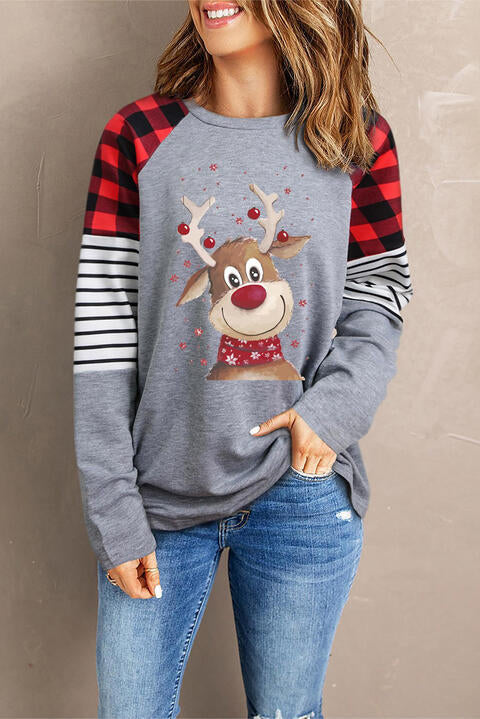 Reindeer Graphic Round Neck Sweatshirt