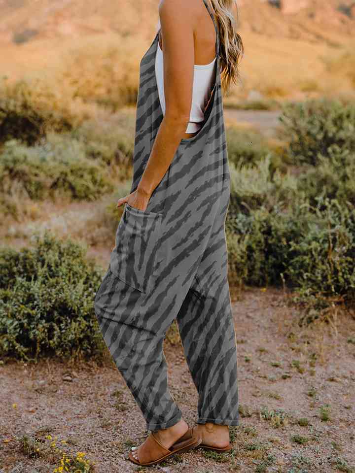 Buy Full Size Printed V-Neck Sleeveless Jumpsuit by Double Take