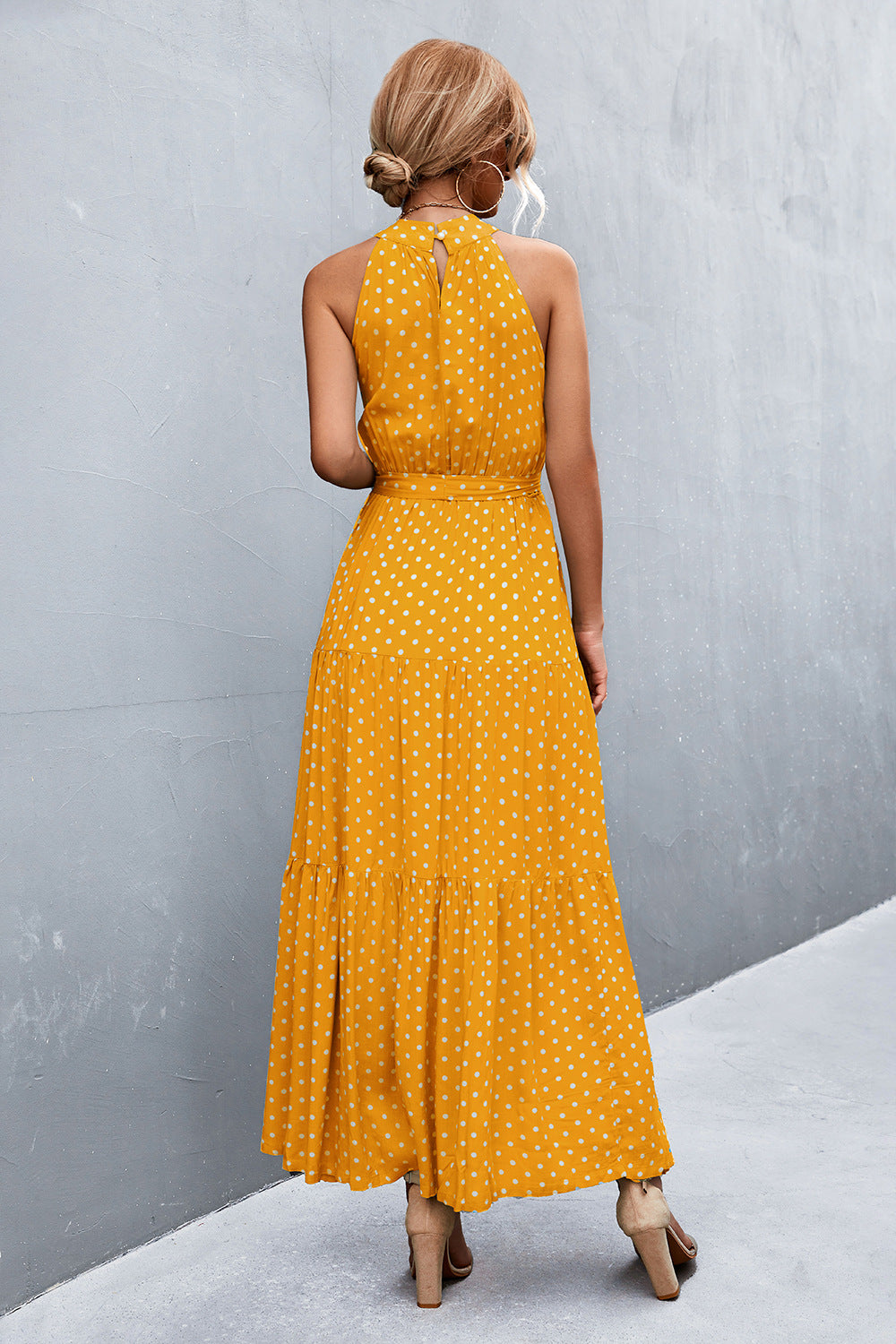 Buy Printed Sleeveless Tie Waist Maxi Dress by YO