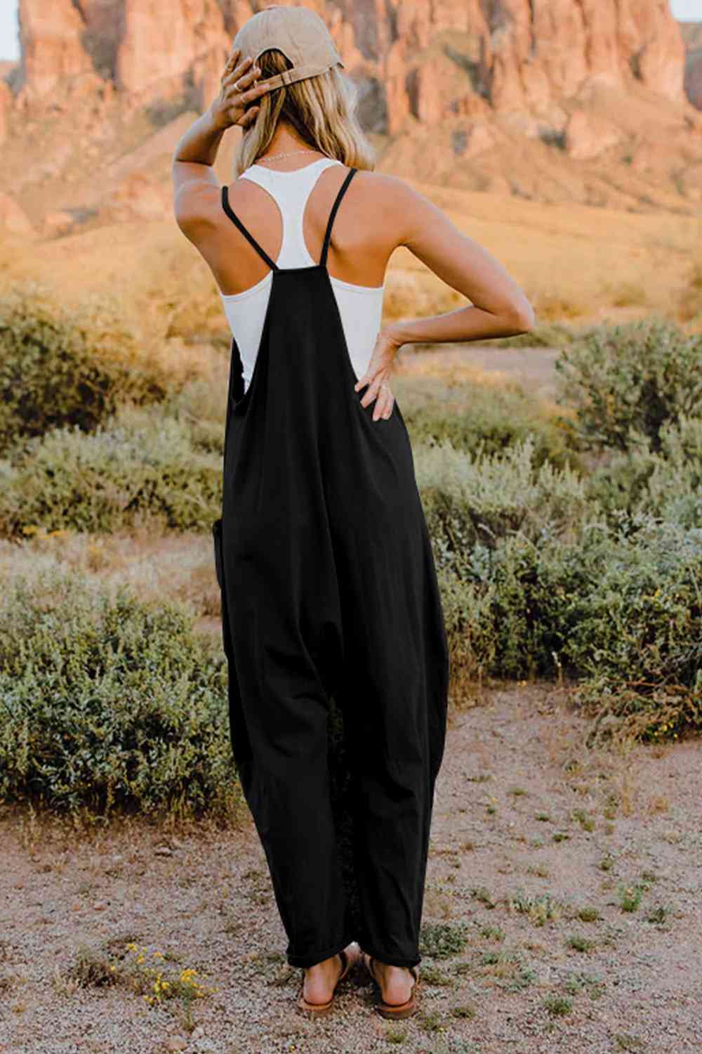 Buy Full Size V-Neck Sleeveless Jumpsuit with Pockets by Double Take