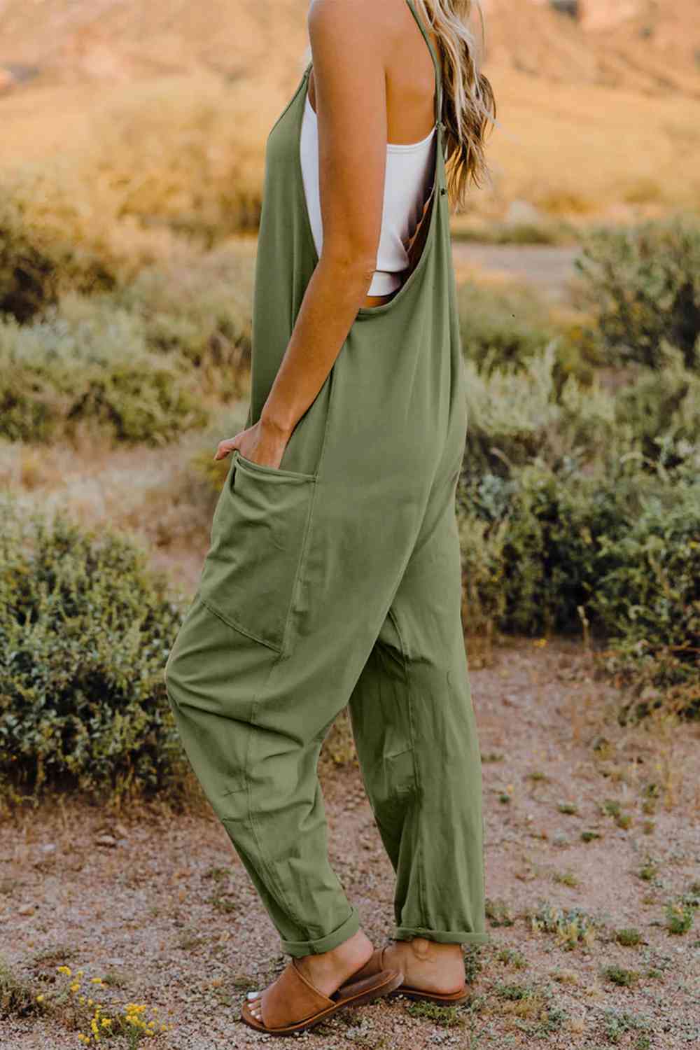 Buy Full Size V-Neck Sleeveless Jumpsuit with Pockets by Double Take