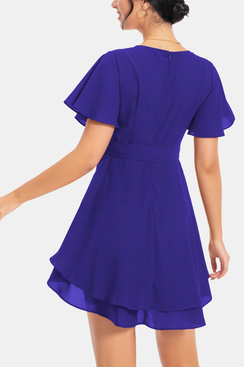 Buy Surplice Neck Flutter Sleeve Dress by A&D
