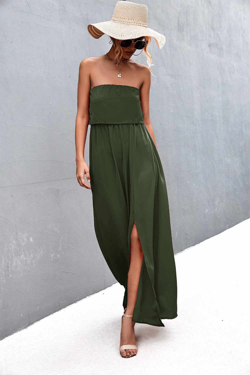 Buy Strapless Split Maxi Dress by Faz