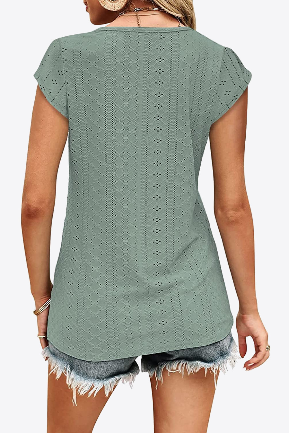 Buy Eyelet Contrast V-Neck Tee by Faz
