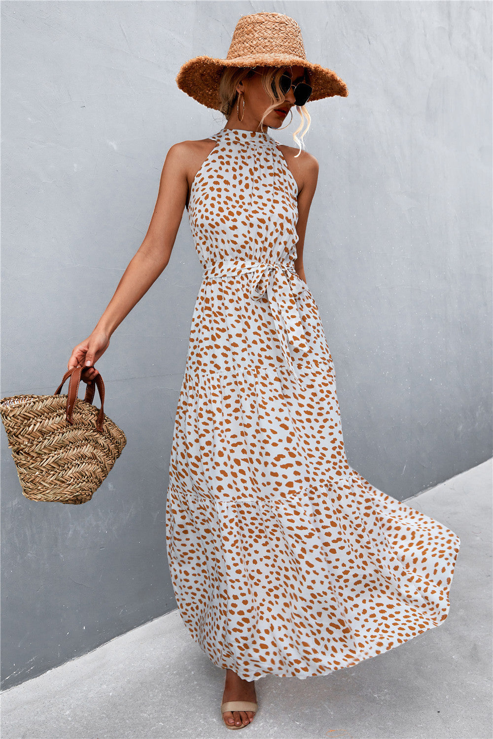 Buy Printed Sleeveless Tie Waist Maxi Dress by YO