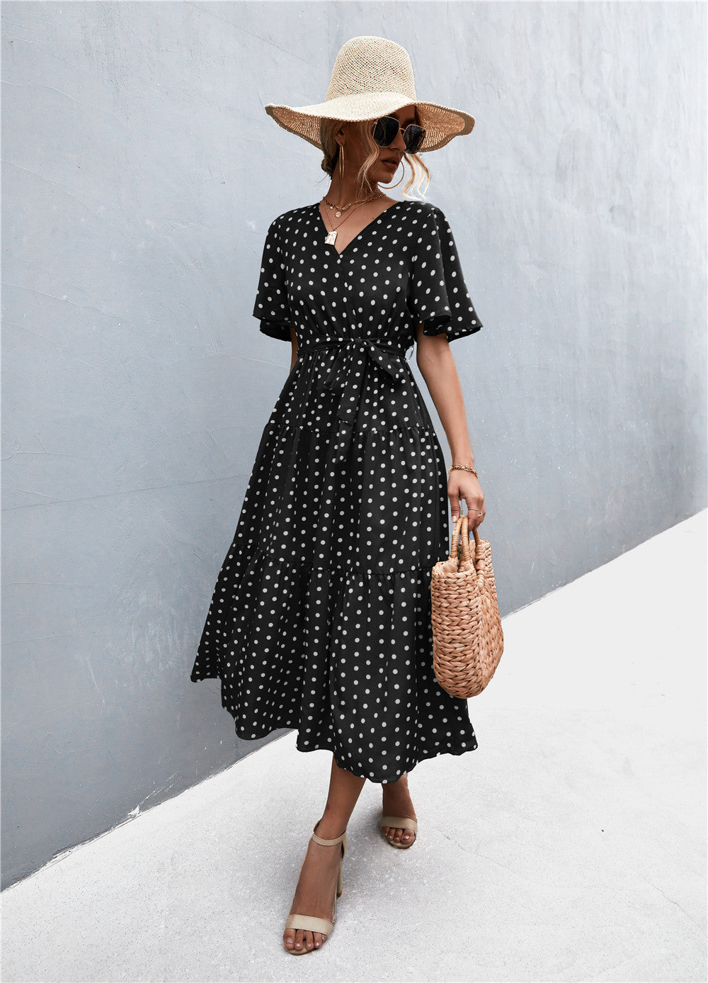 Buy Printed V-Neck Flutter Sleeve Belted Dress by YO