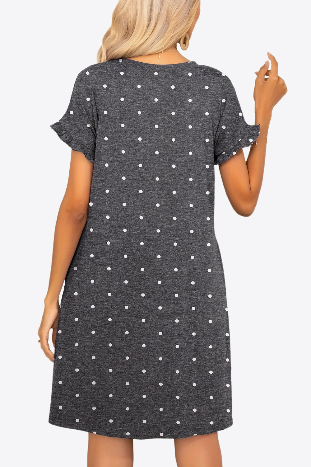 Buy Flounce Sleeve Round Neck Dress with Pockets by Putica