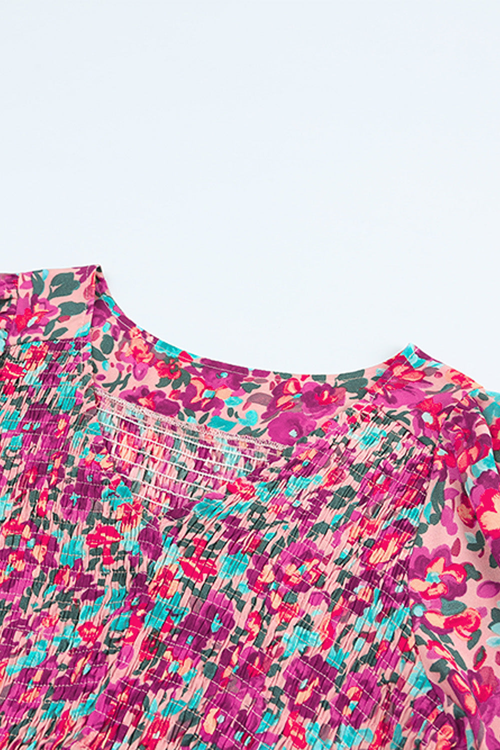 Buy Floral Smocked V-Neck Flounce Sleeve Dress by Faz