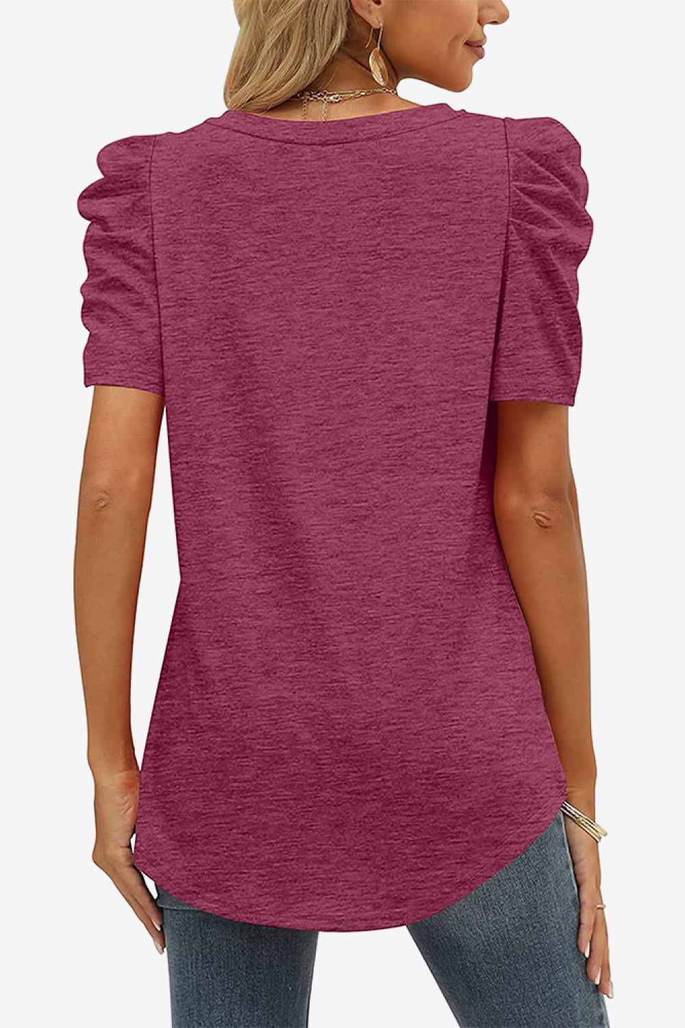 Buy V-Neck Puff Sleeve Tee by Faz