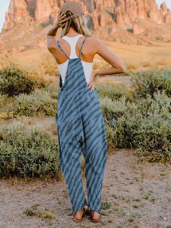 Buy Full Size Printed V-Neck Sleeveless Jumpsuit by Double Take