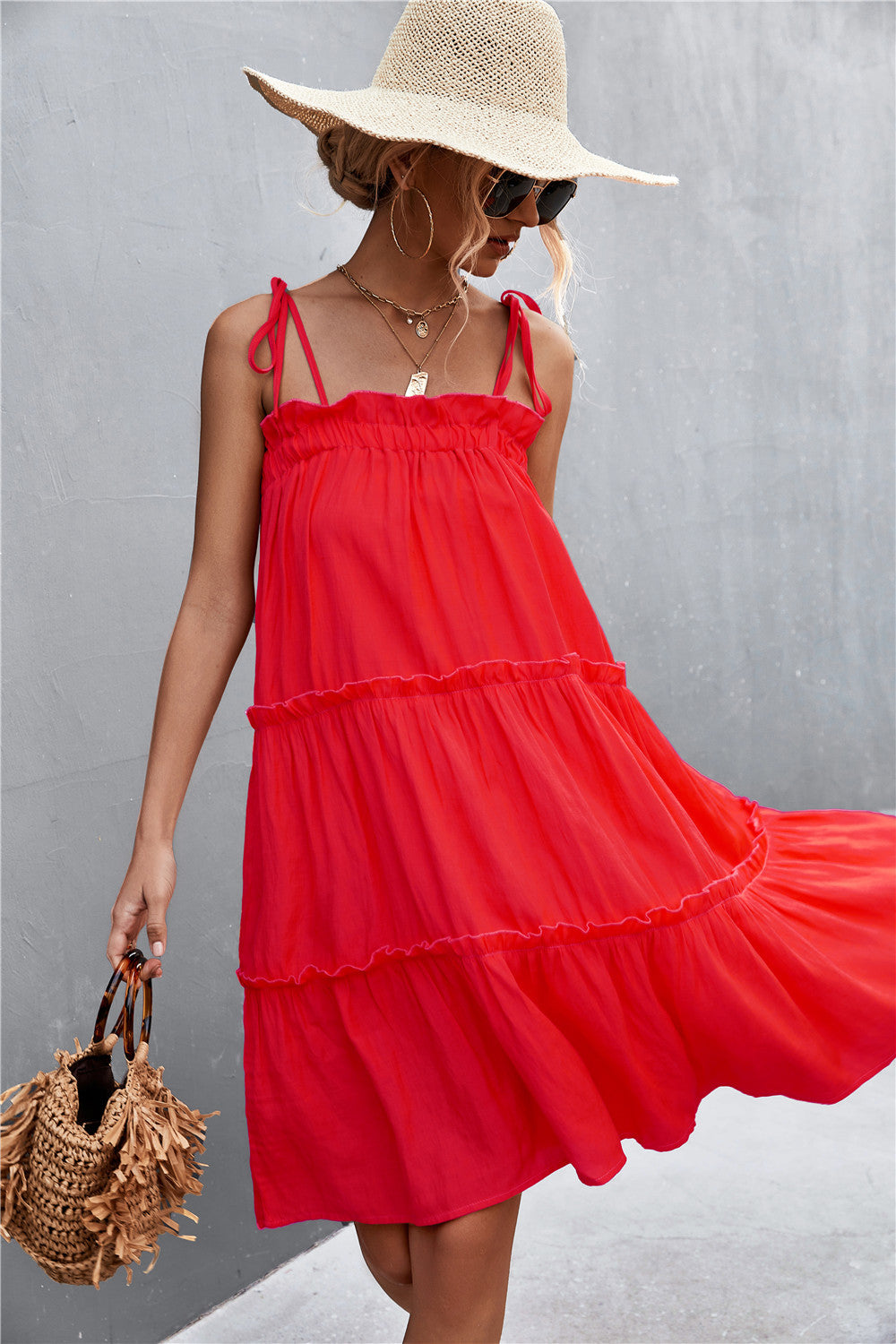 Buy Tie-Shoulder Frill Trim Sleeveless Dress by YO