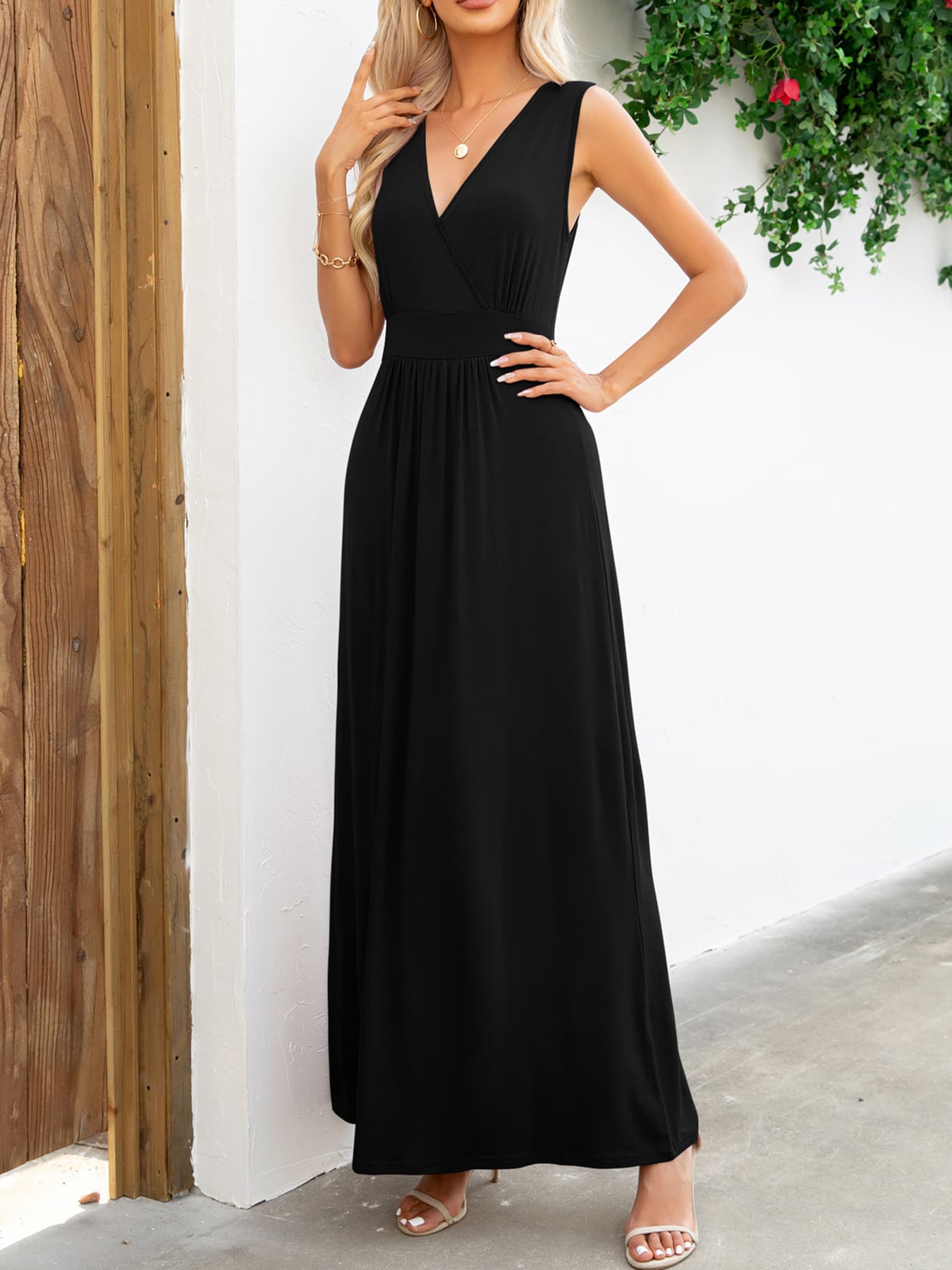 Buy Surplice Neck Sleeveless Maxi Dress by Faz