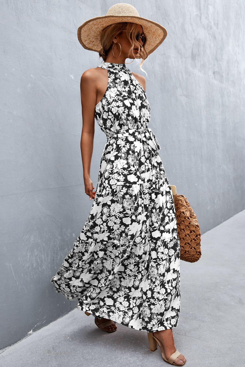 Buy Printed Sleeveless Tie Waist Maxi Dress by YO
