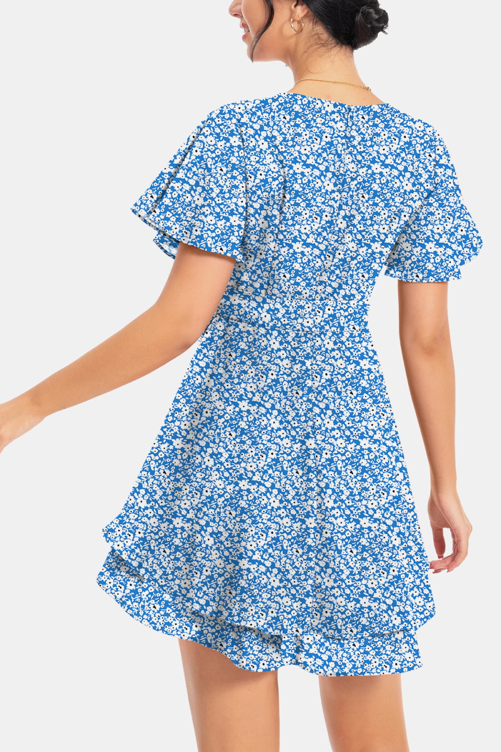 Buy Surplice Neck Flutter Sleeve Dress by A&D