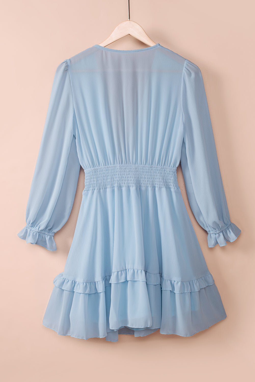 Buy Tied Plunge Smocked Waist Flounce Sleeve Dress by SYNZ
