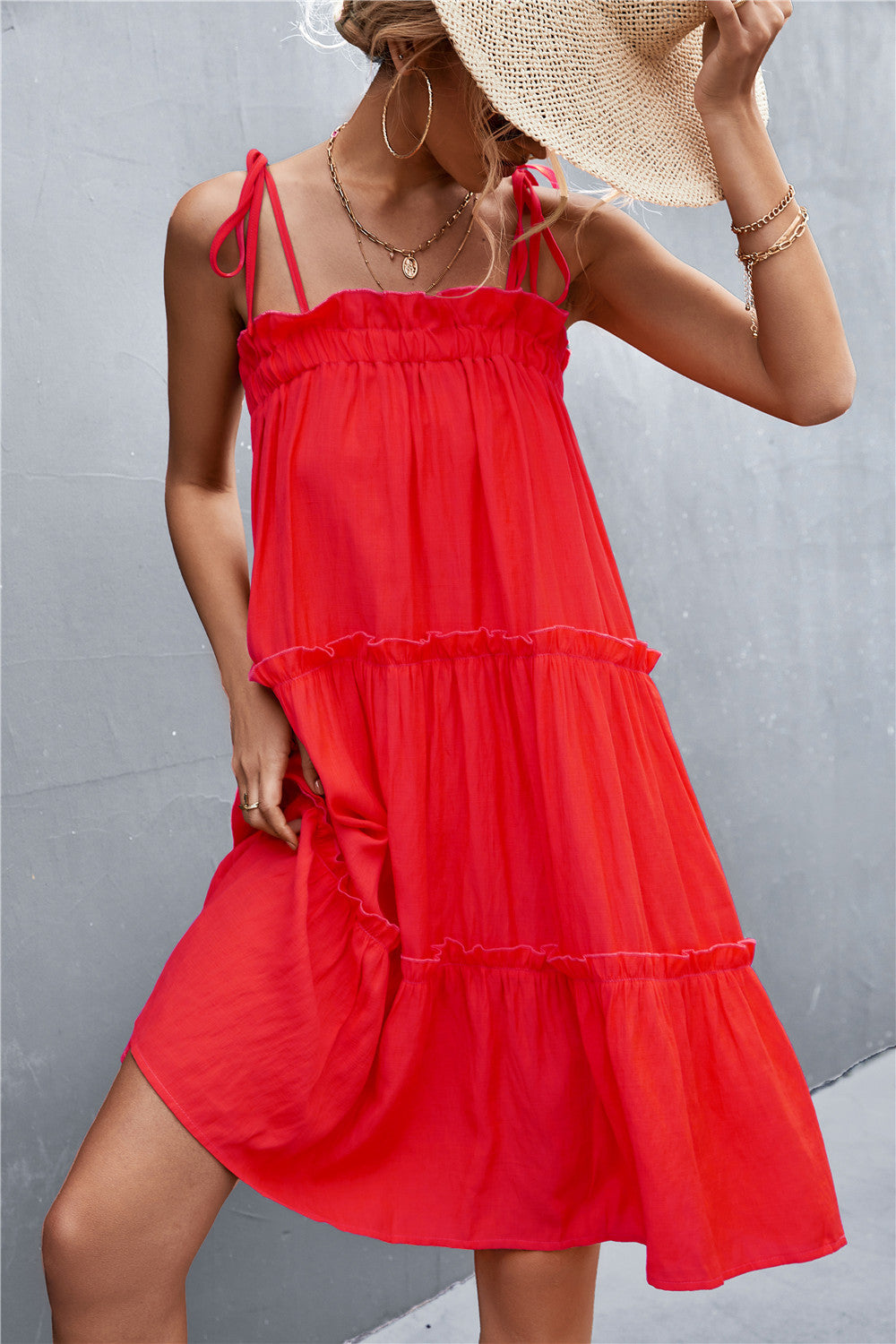 Buy Tie-Shoulder Frill Trim Sleeveless Dress by YO