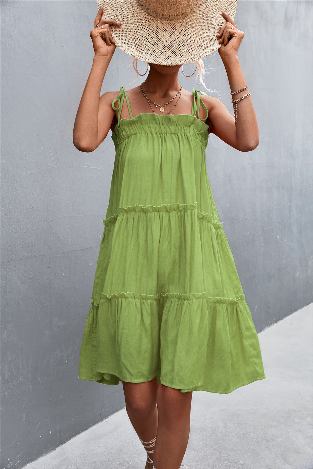 Buy Tie-Shoulder Frill Trim Sleeveless Dress by YO