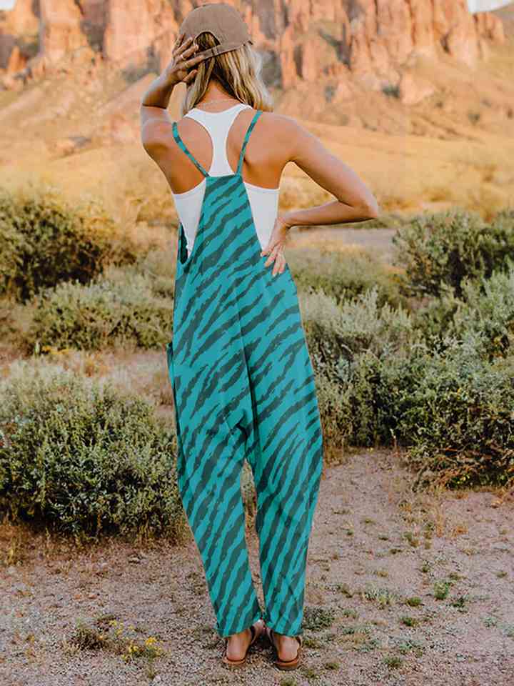 Buy Full Size Printed V-Neck Sleeveless Jumpsuit by Double Take