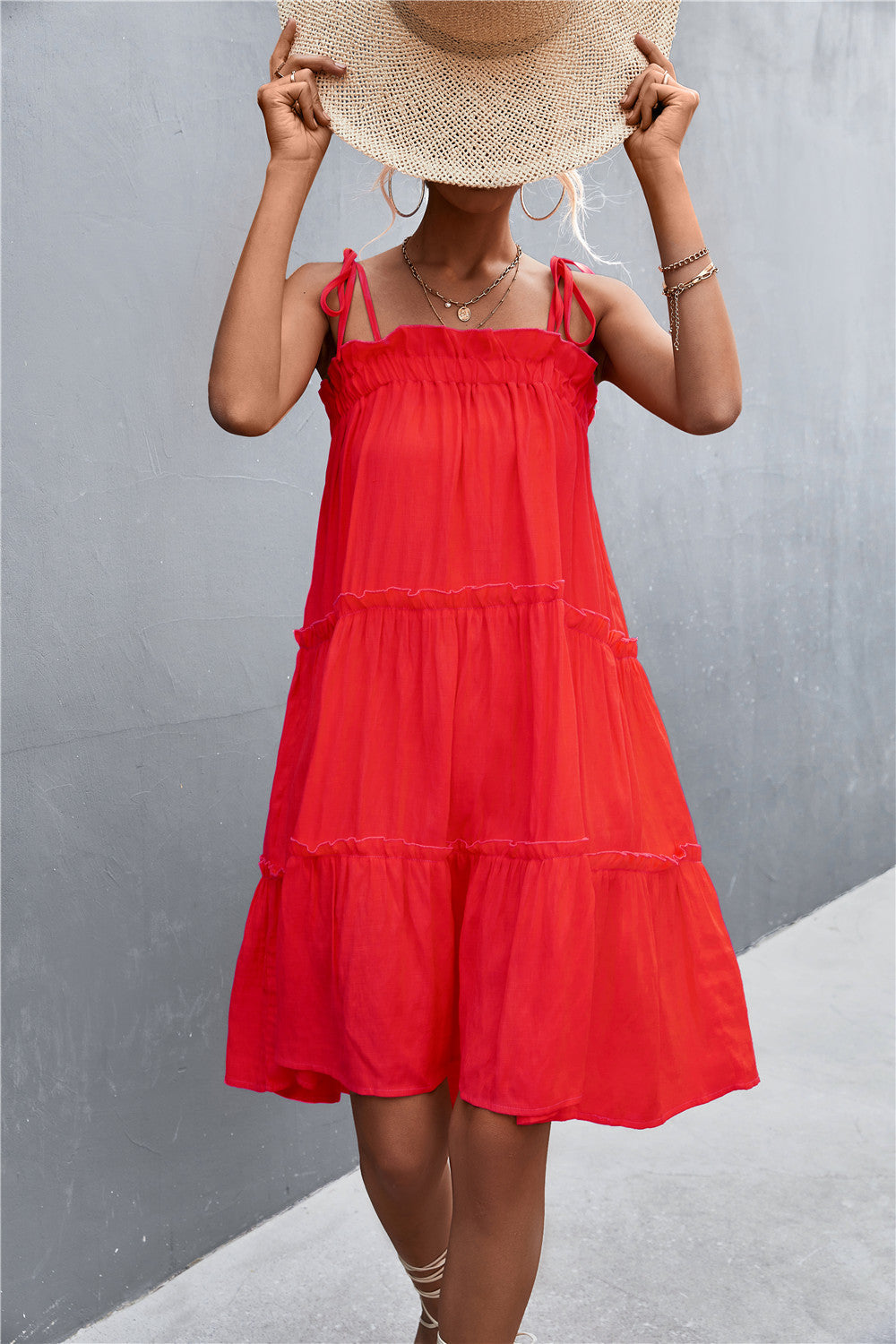 Buy Tie-Shoulder Frill Trim Sleeveless Dress by YO