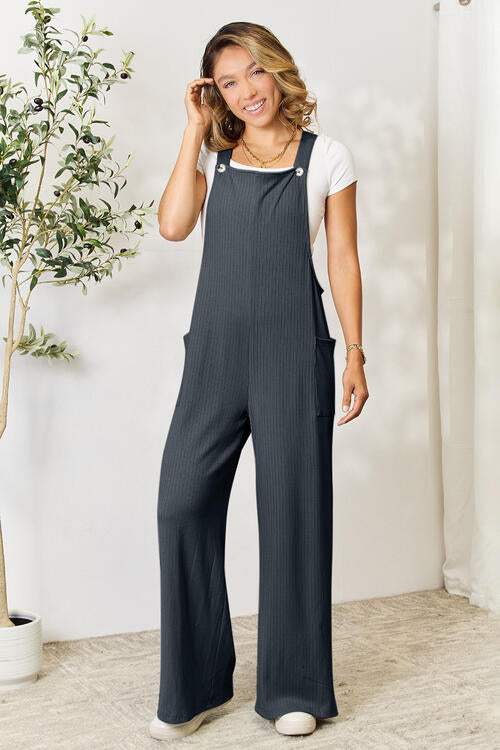 Buy Full Size Wide Strap Overall with Pockets by Double Take