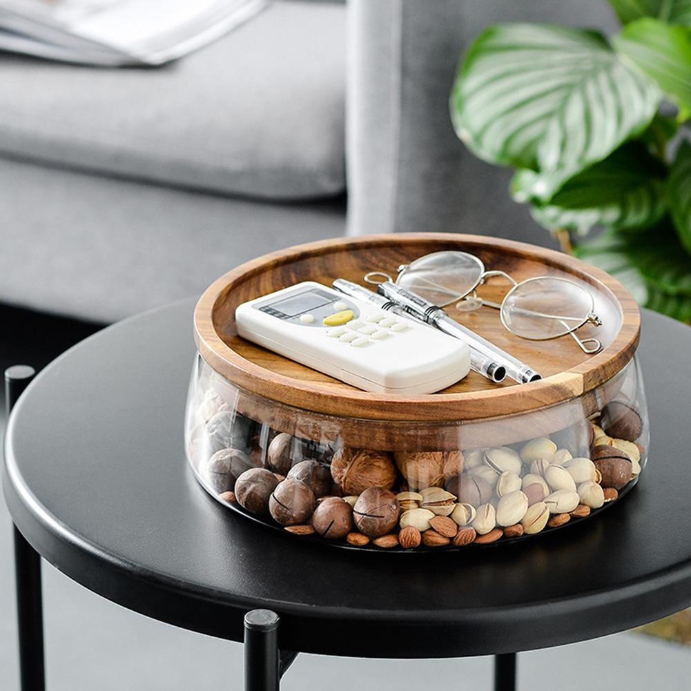 Double Layer Snack Storage with Wooden Lid