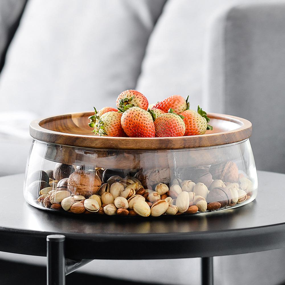 Double Layer Snack Storage with Wooden Lid