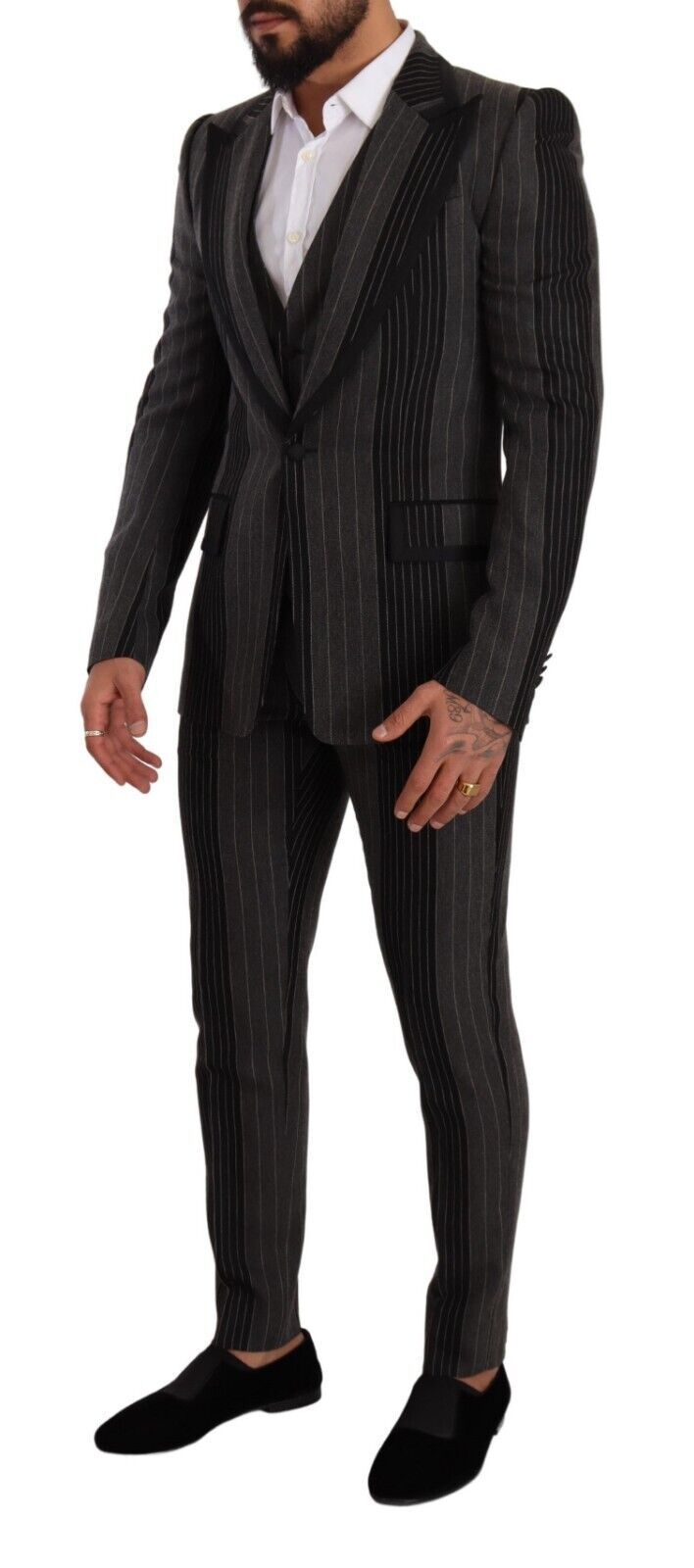 Elegant Striped Three-Piece Suit