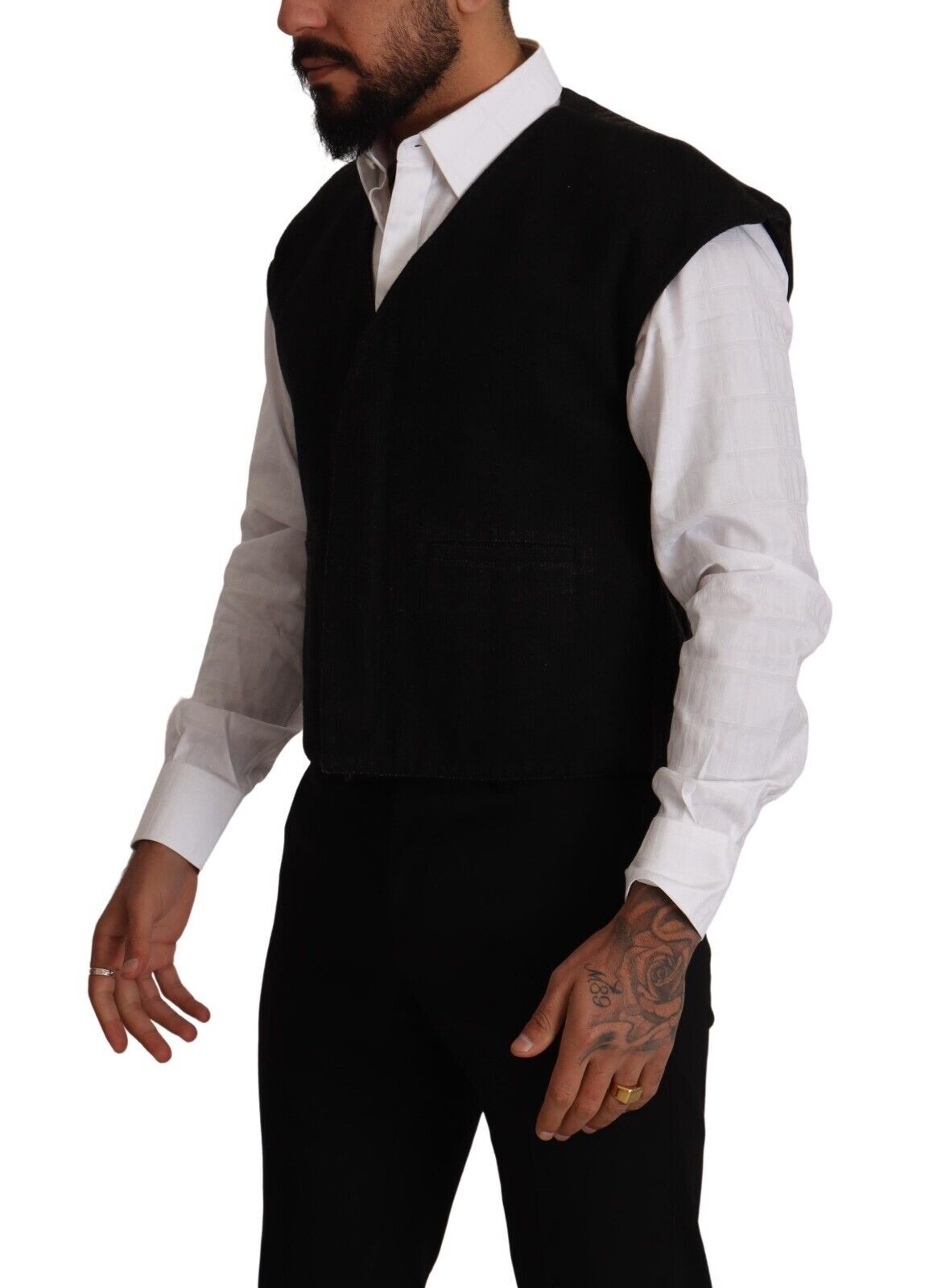 Elegant Black Wool Cotton Dress Vest