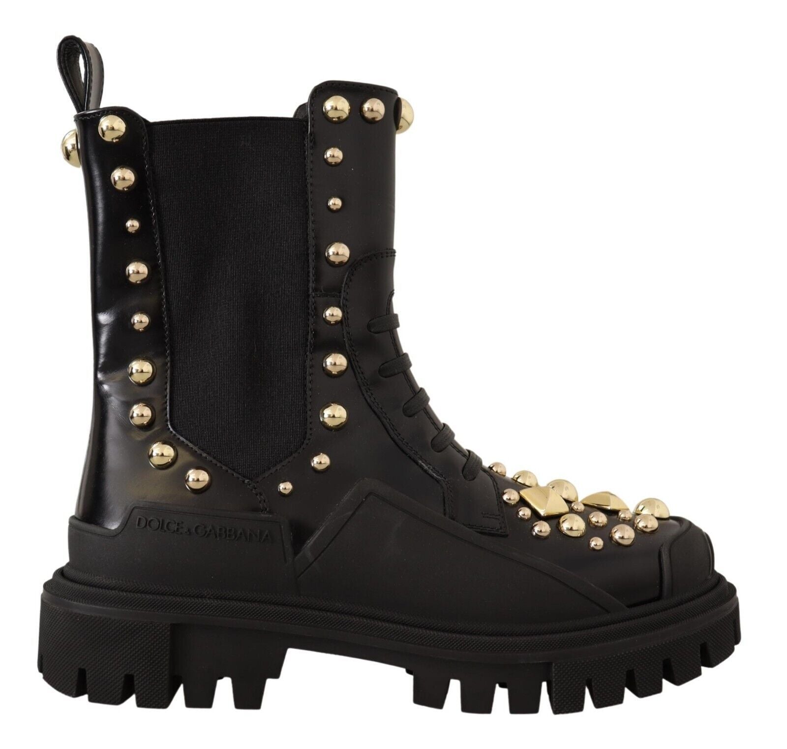 Studded Leather Combat Boots with Embroidery