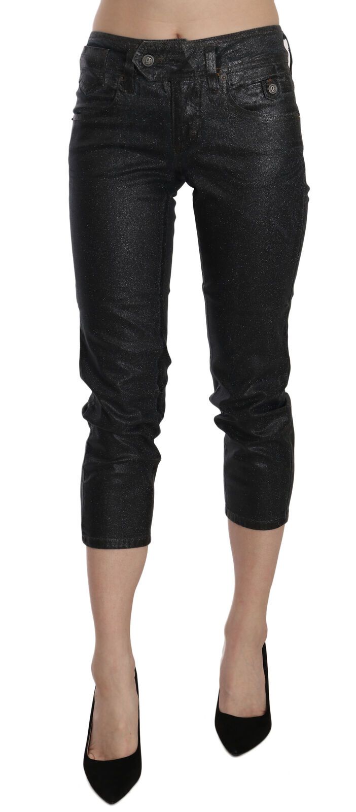 Chic Black Mid Waist Cropped Jeans