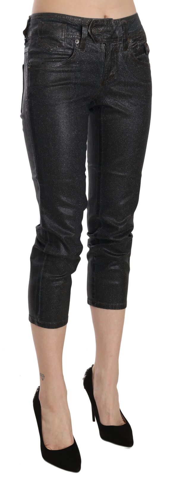 Chic Black Mid Waist Cropped Jeans