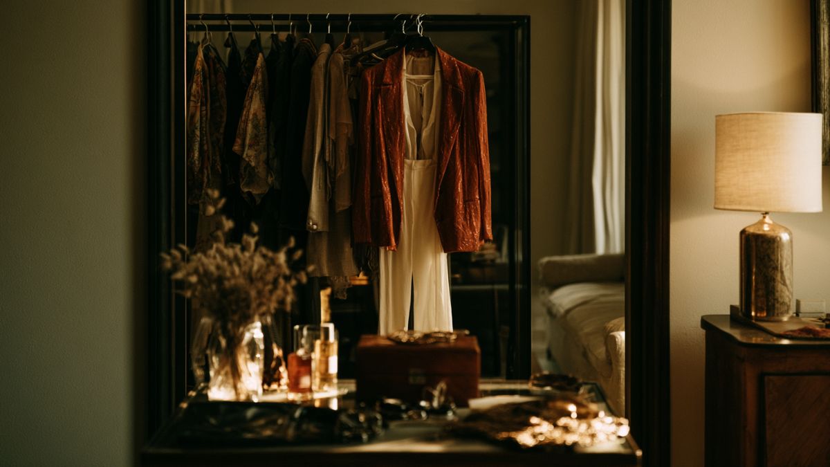 Curated wardrobe with quiet luxury and craft embellishment pieces illustrating the practical Cannes translation