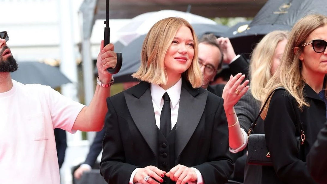 Elegant woman in a tailored black tuxedo illustrating the Le Smoking womenswear trend at Cannes 2026
