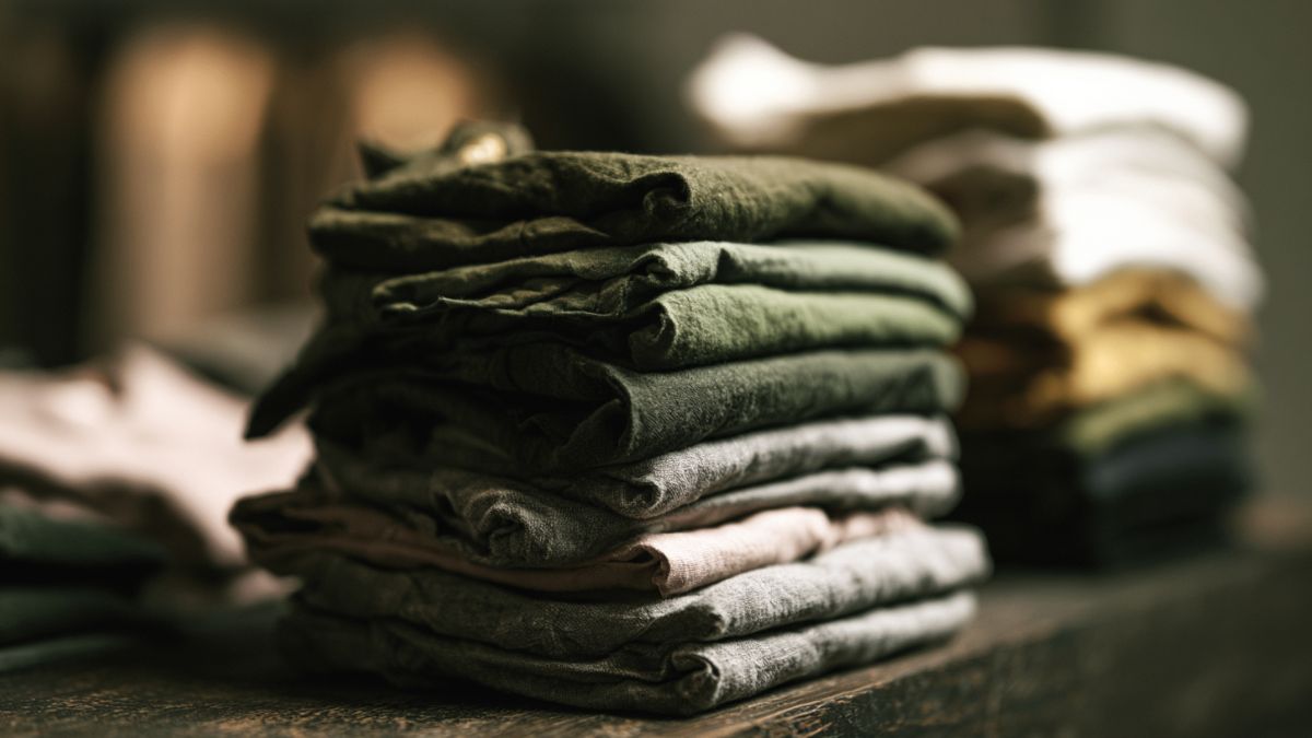 Folded sustainable clothing illustrating the collapse of the sustainability premium in fashion