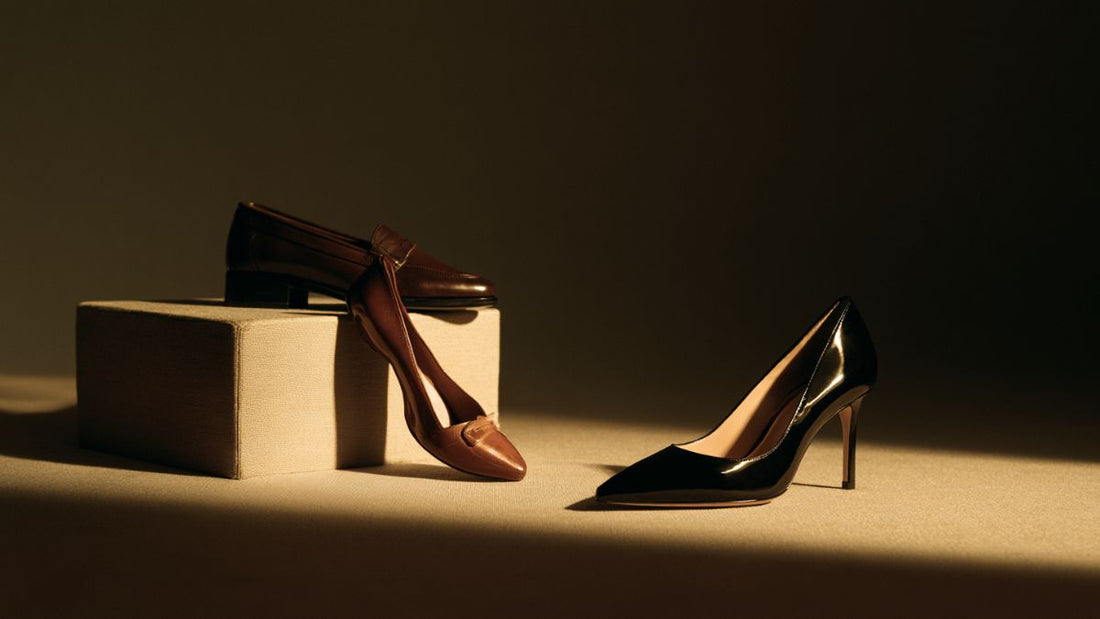 Leather loafer and pointed-toe pump illustrating the five investment-grade shoe silhouettes that anchor a serious wardrobe