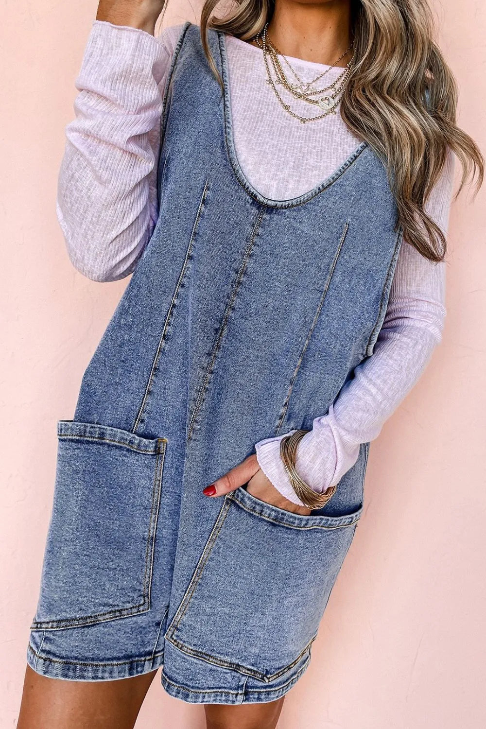 Buy U Neck Patched Pocket Denim Overalls by Faz